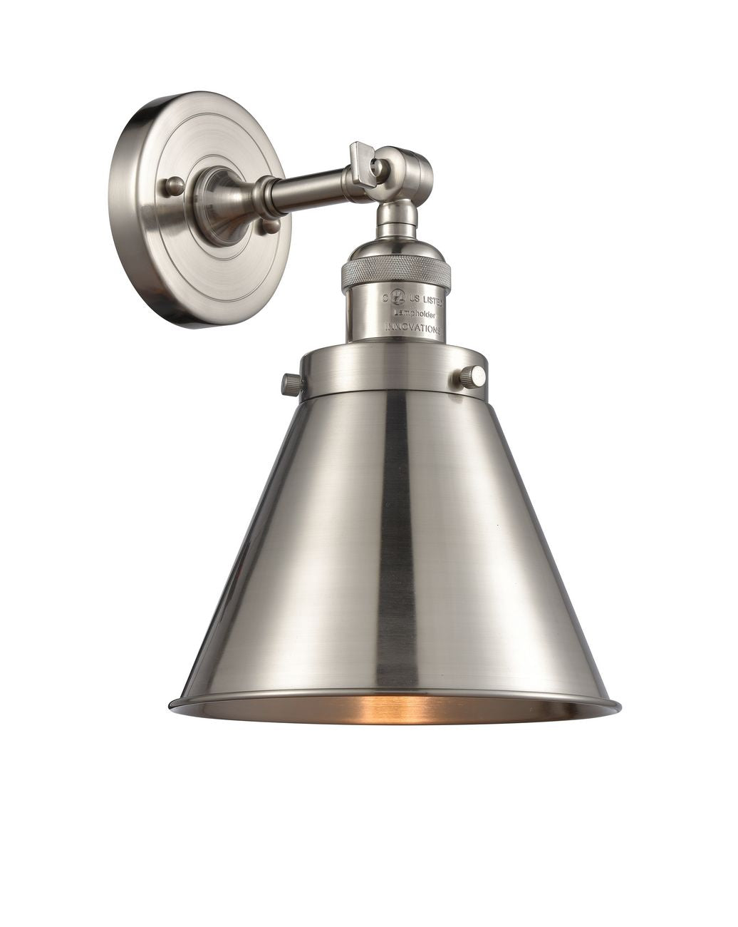 1-Light 8" Brushed Satin Nickel Sconce - Brushed Satin Nickel Appalachian Shade LED