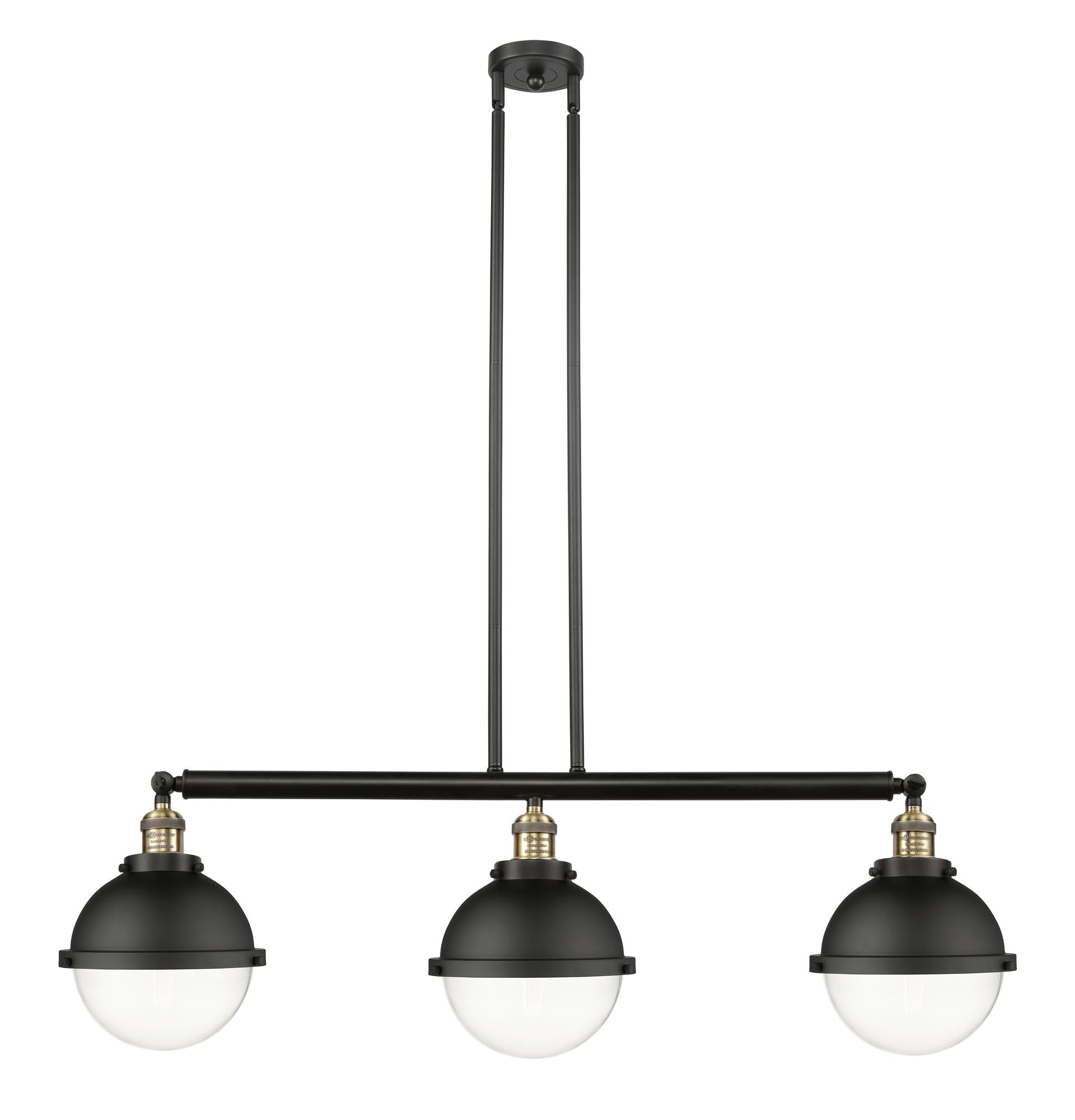 3-Light 41.5" Matte Black Island Light - Clear Hampden Glass LED