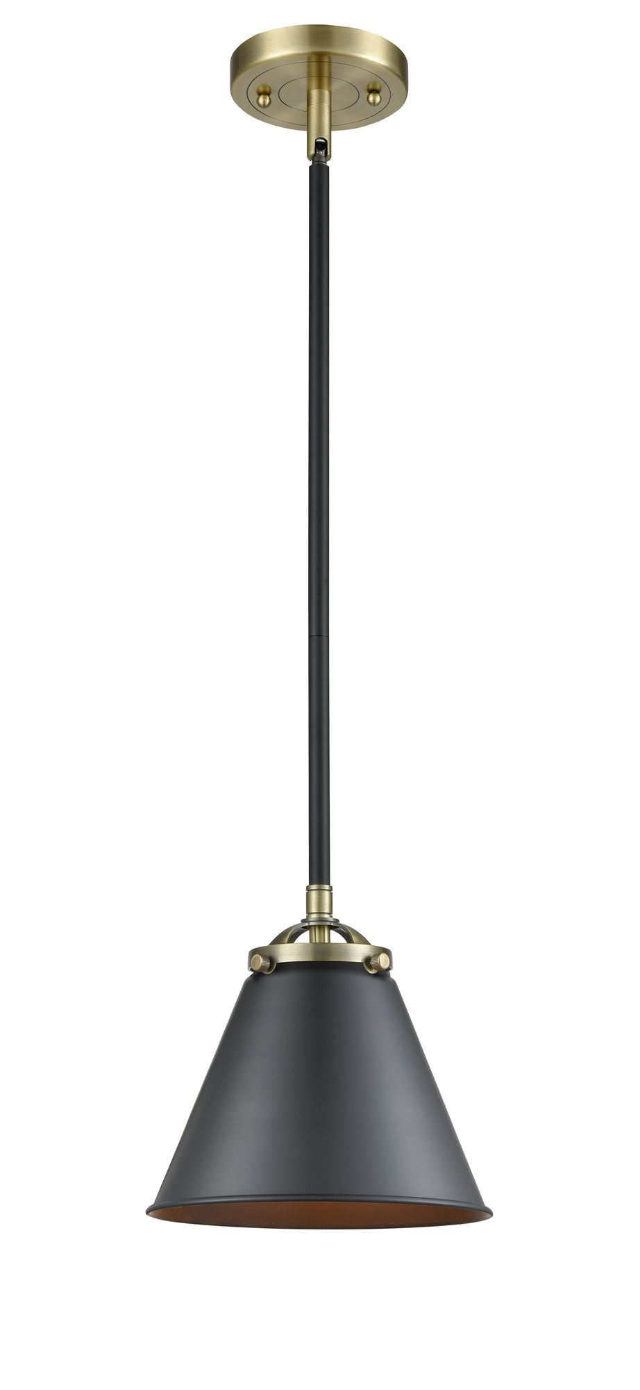 Stem Hung 8" Black Antique Brass Mini Pendant - Matte Black Appalachian Shade LED