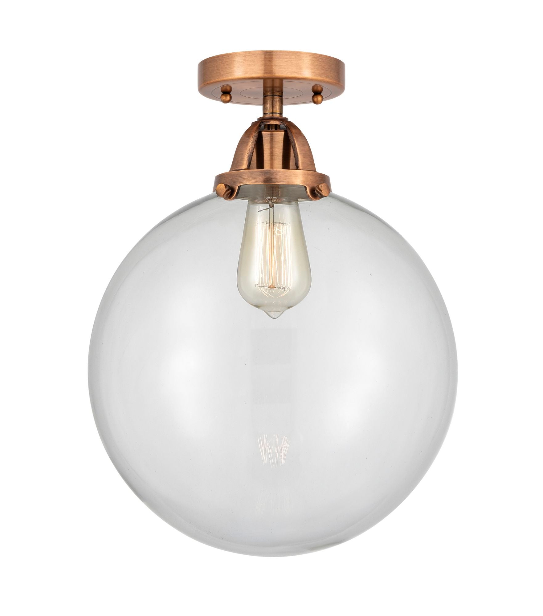 1-Light 12" Antique Copper Semi-Flush Mount - Clear Beacon Glass LED