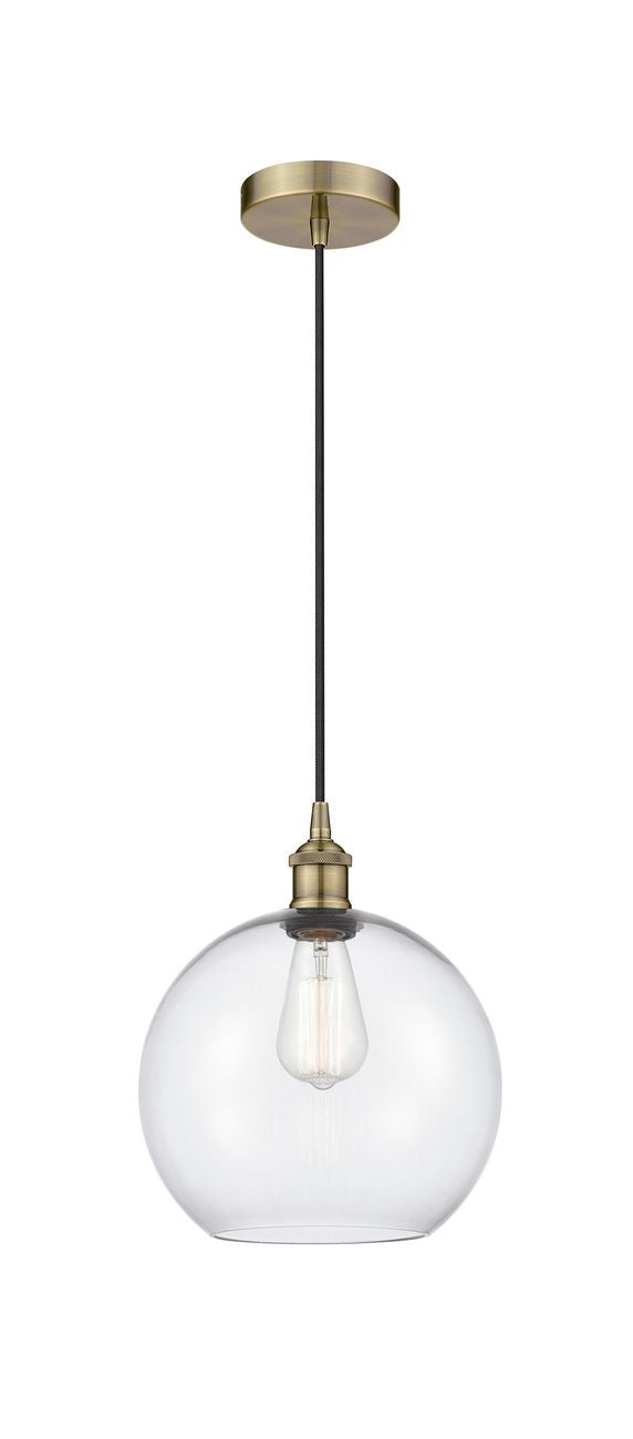 Cord Hung 10" Antique Brass Mini Pendant - Clear Large Athens Glass LED