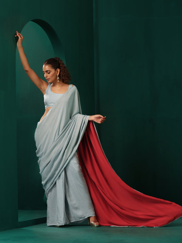 Grey booming silk ready to wear saree