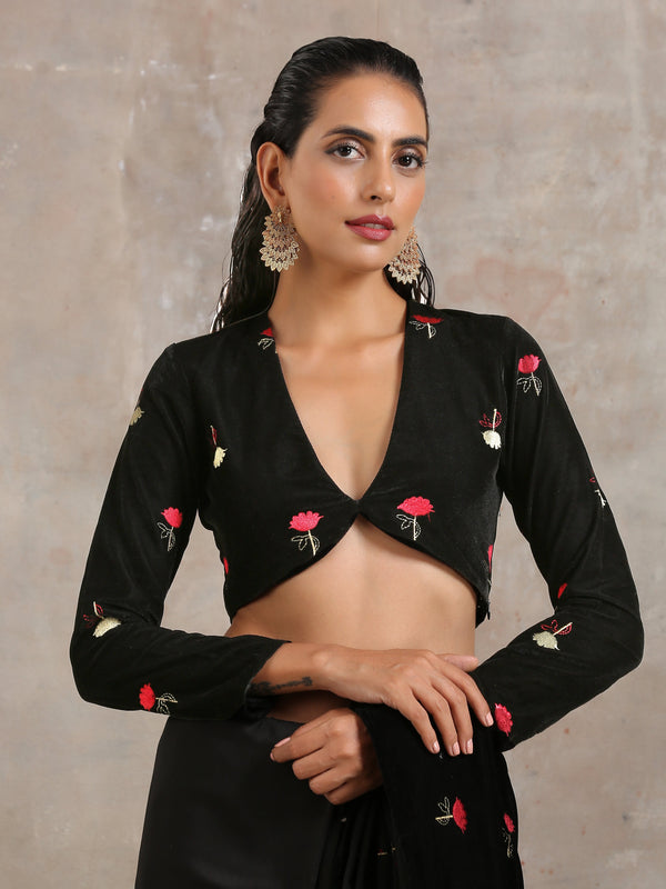 Buy trueBrowns Wine Velvet Embroidered Stitched Blouse online
