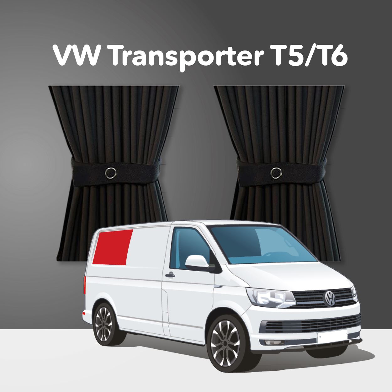 VW T5/T6 Curtain Kit - Right Centre Non-Sliding Door (Standard Black)