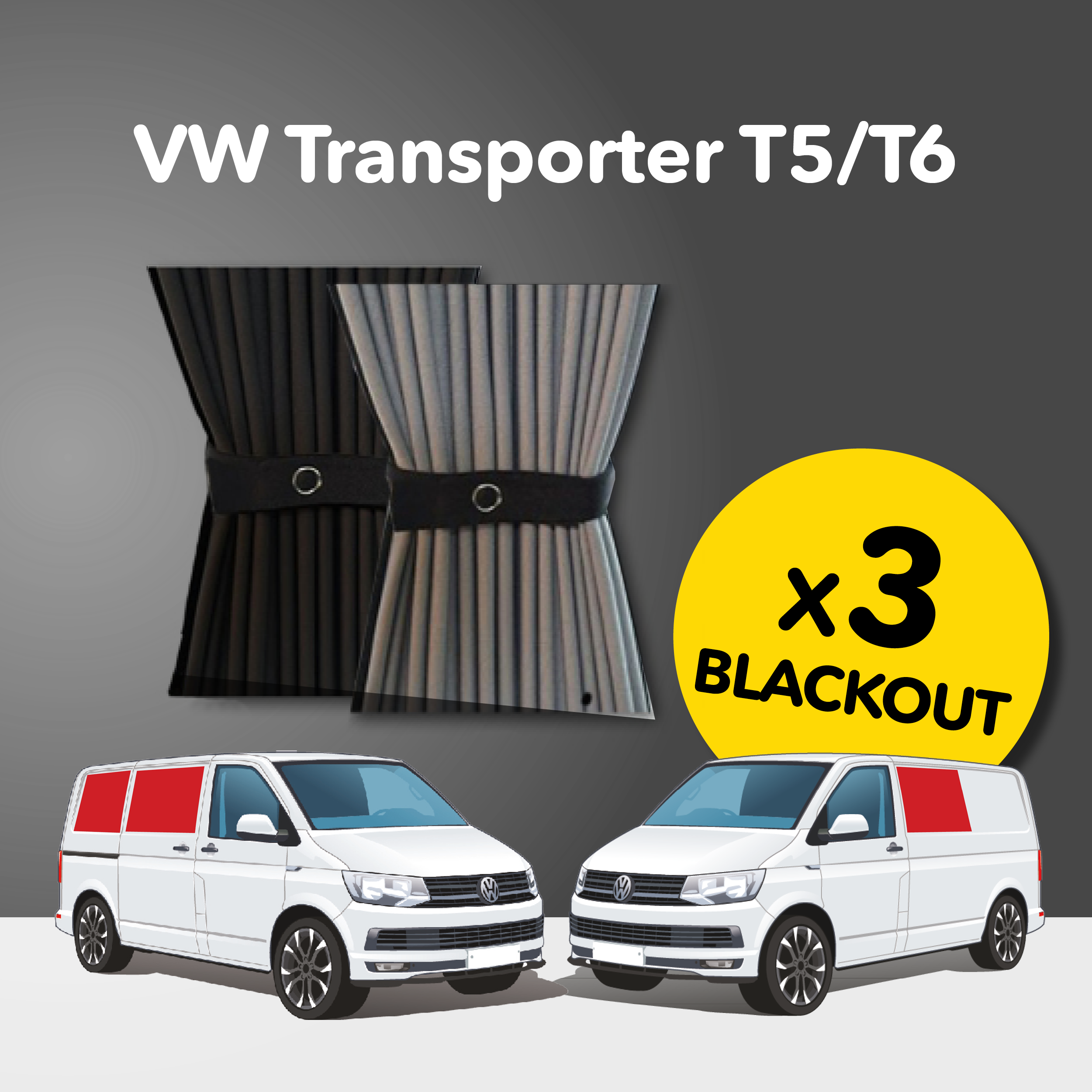 Fits Vw T5 T6 Cab Divider Kit Curtain Blackout Window Curtain | Black  2003-2023
