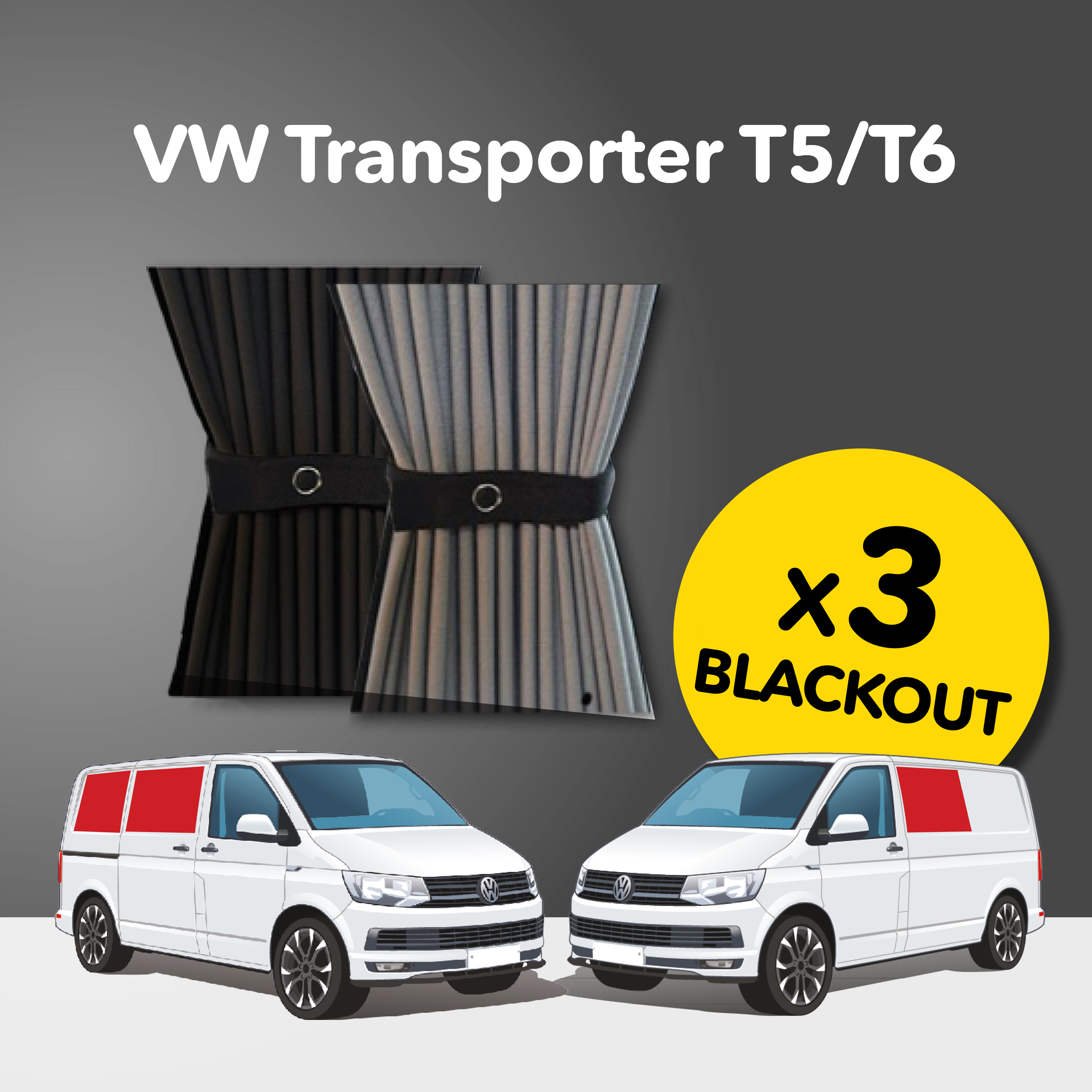 Vorhang Set für VW T5/T6 - Mitte Rechts - Schiebetür (Blackout)