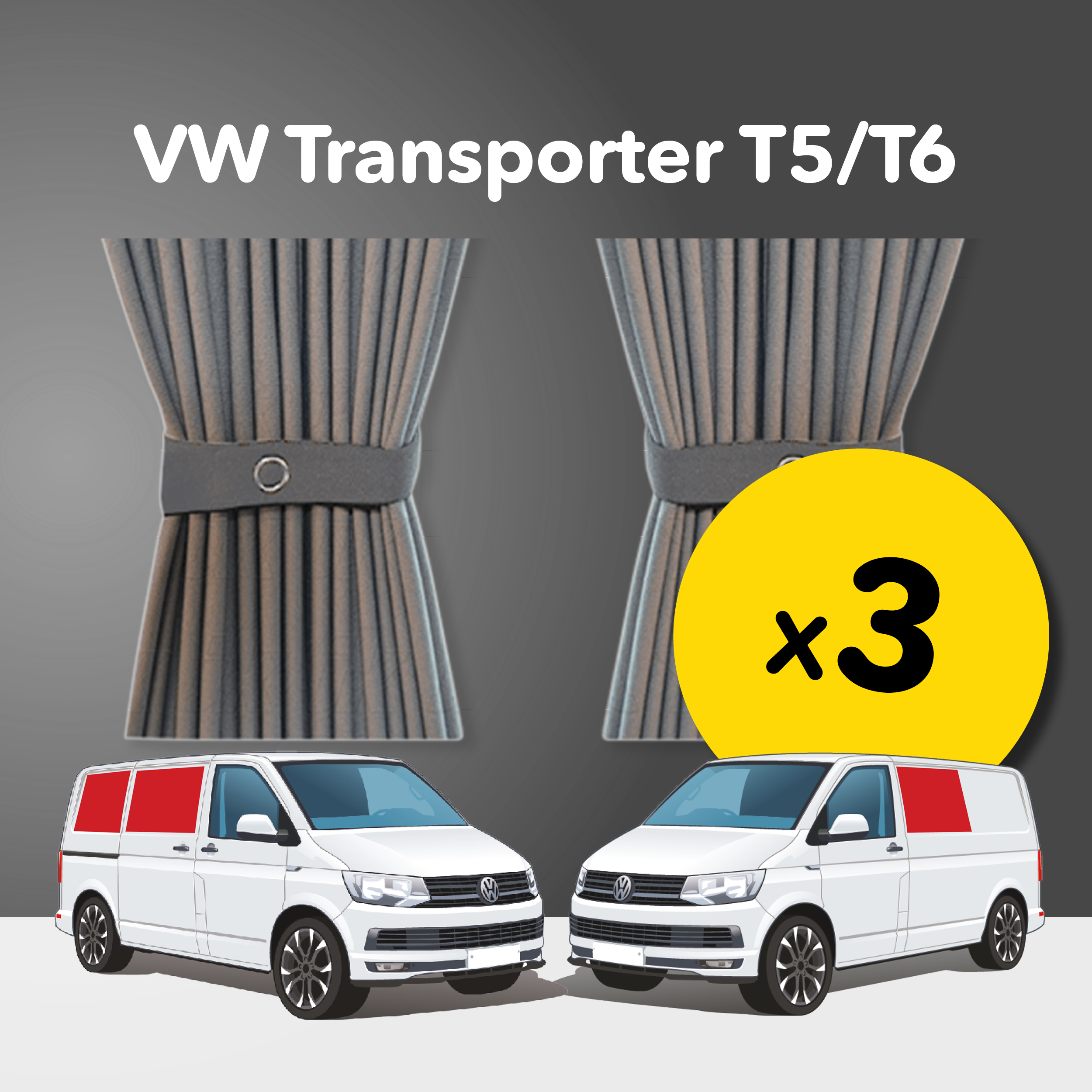 Kit de rideaux 3 pièces - VW T5/T6 (Premium occultant)