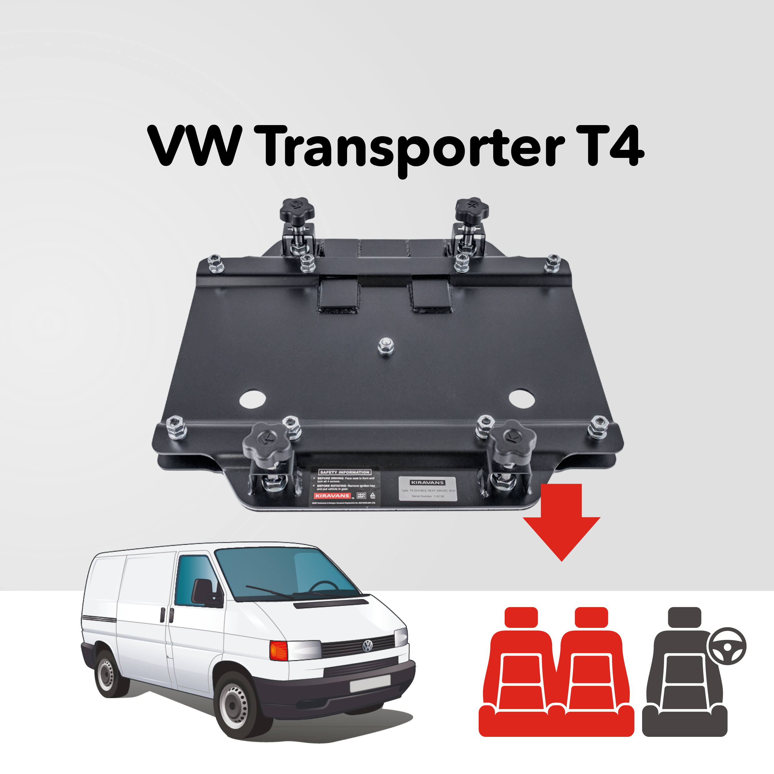 Drehkonsole Doppelsitz VW T5 mit Gutachten für Rechtslenker Fahrzeuge