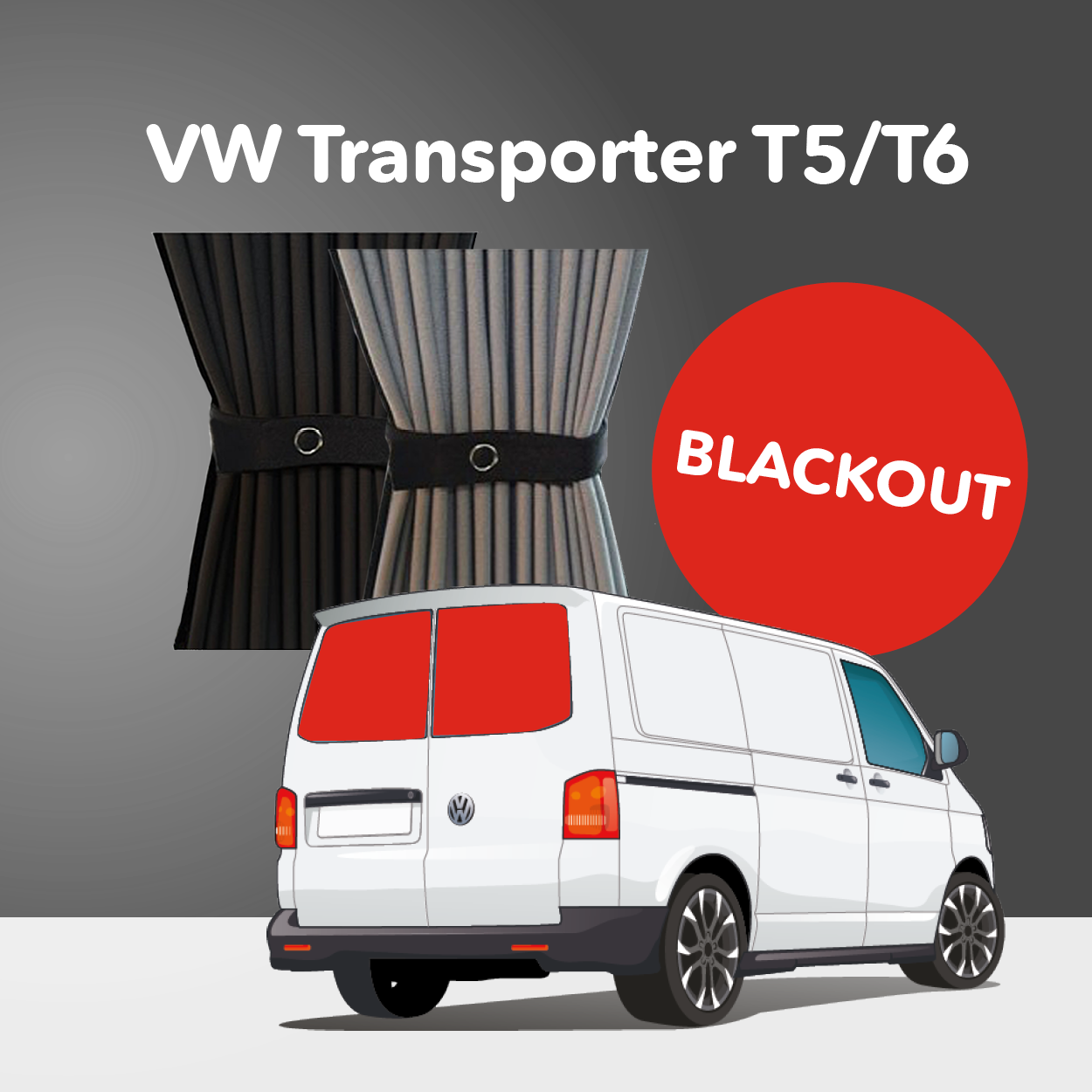 VW TRANSPORTER T5 T5.1 T6 BLACKOUT CURTAINS BLACK/DIFFERENT VARIATIONS (Cab  divider curtains 1.5 m)