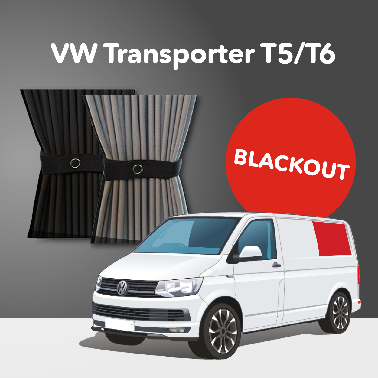 Vorhang Set für VW T5/T6 - Heckklappe mit Scheibenwischer (Blackout)