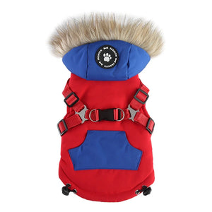 Hooded Color-Block Winter Dog Vest - Red - FrostBytz