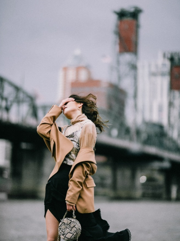 a woman with handbag