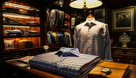 Elegant display of men's fine shirts.