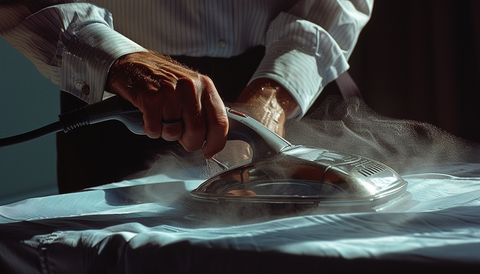 Man Ironing a Dress Shirt