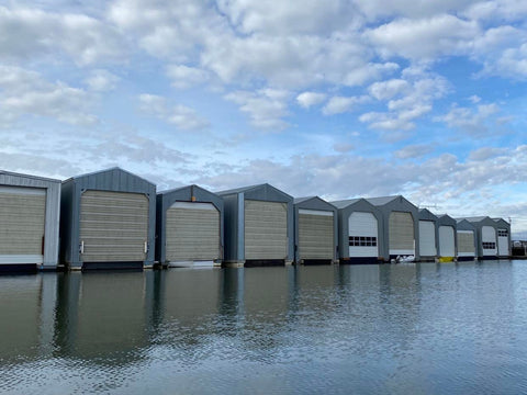 boat garages at Everett Marina January 2022