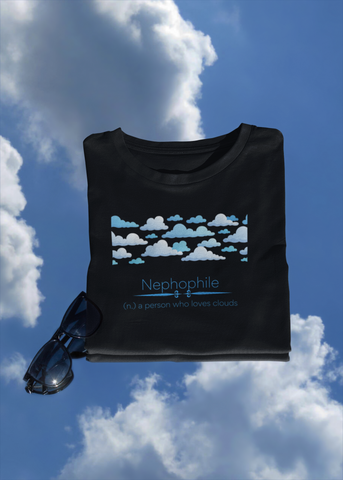 nephophile - a person who loves clouds t-shirt floating in the clouds