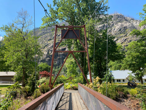 suspension bridge at trail of the cedars