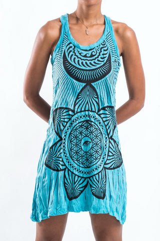 Sure Design Women's Sacred Geometry Mandala Tank Dress Turquoise