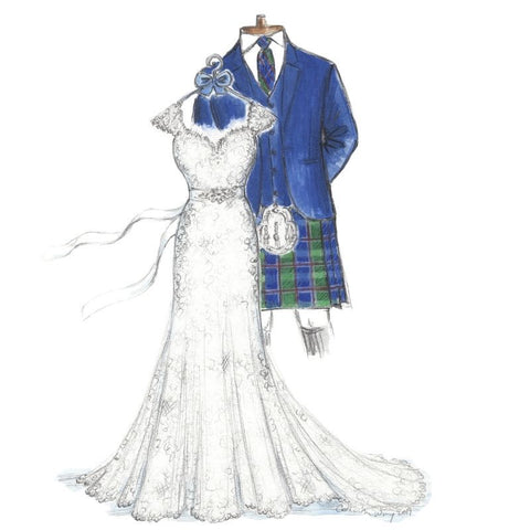 wedding dress and kilt sketch