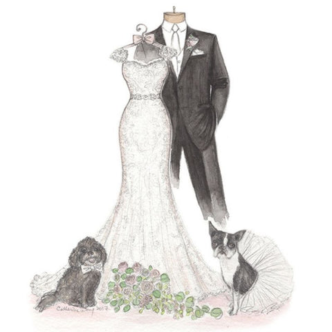 wedding dress, suit and pet sketch