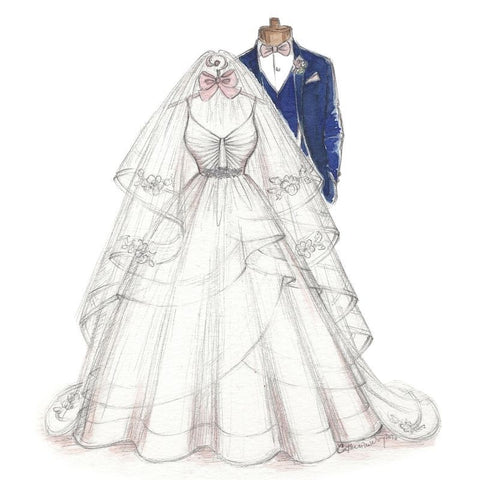 wedding dress and suit sketch