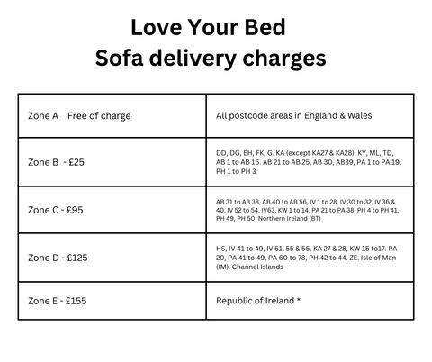 Love your bed sofa delivery charges