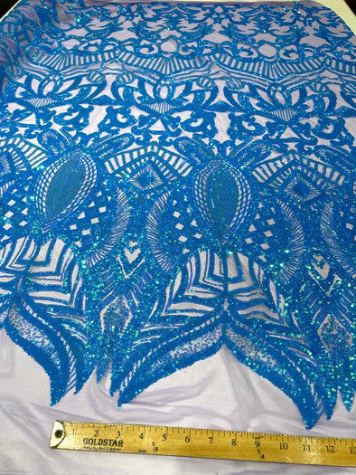 Light blue sequined lace fabric #20583 - Design My Fabric