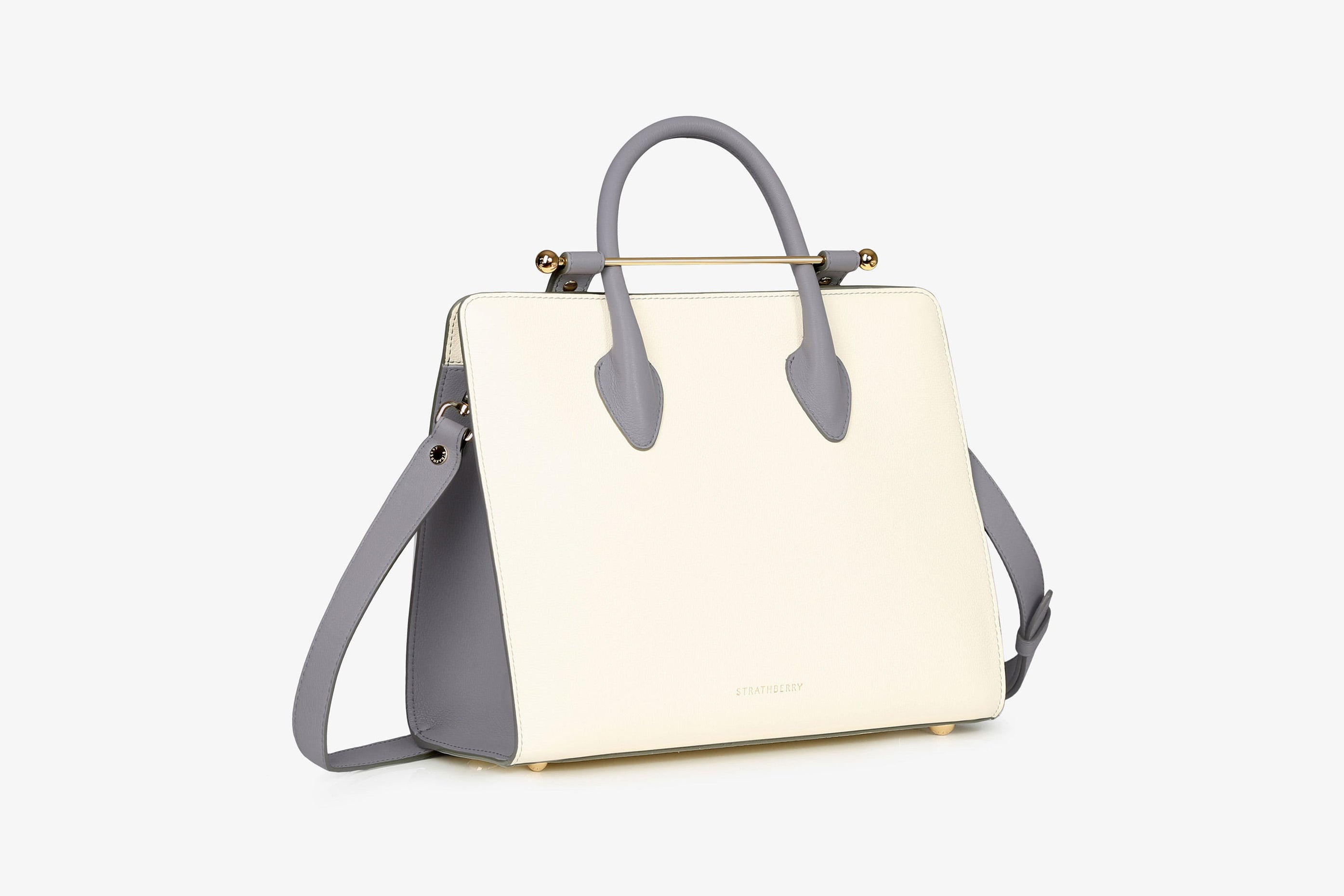 The Strathberry Midi Tote - Top Handle Leather Tote Bag - White ...