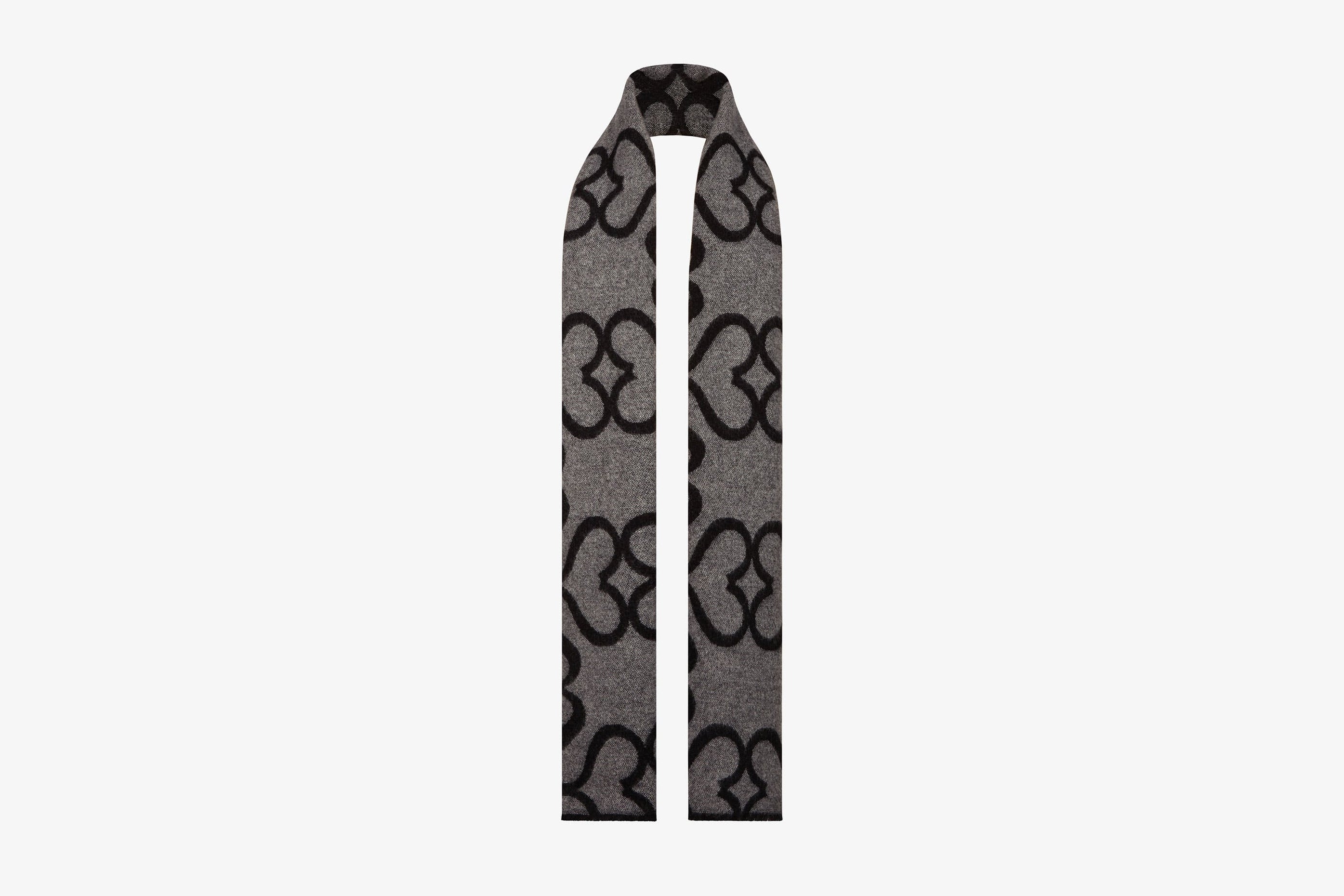 A view showcasing our Cashmere Wool Strathberry Monogram Scarf - Black/Grey