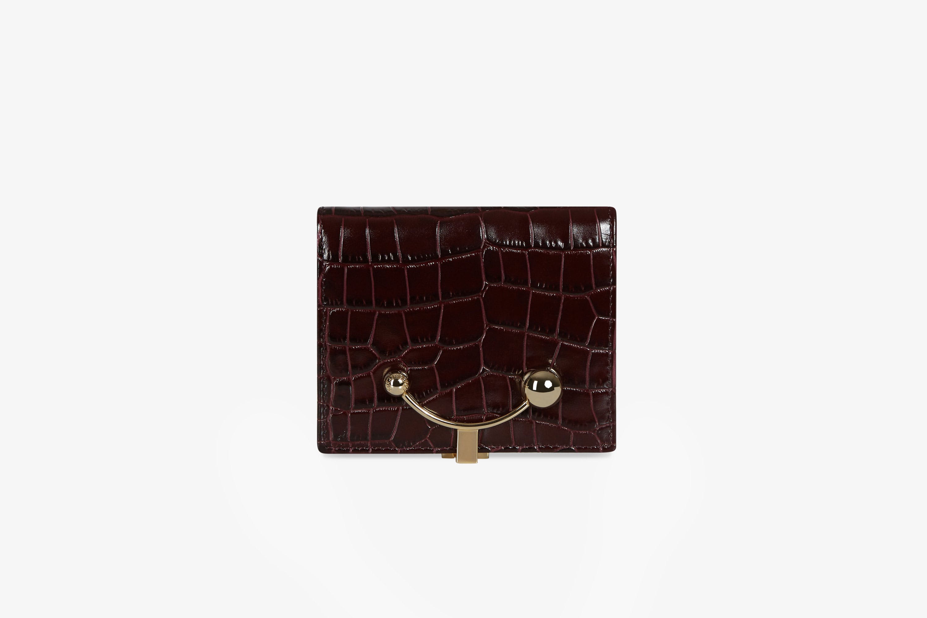 Image of Crescent Wallet - Croc-Embossed Leather Burgundy