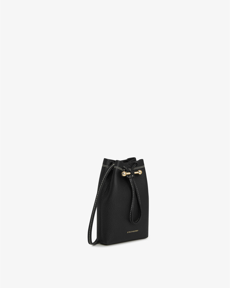 STRATHBERRY: Lana Nano Black Grain Leather Bucket Bag - The Lean Closet