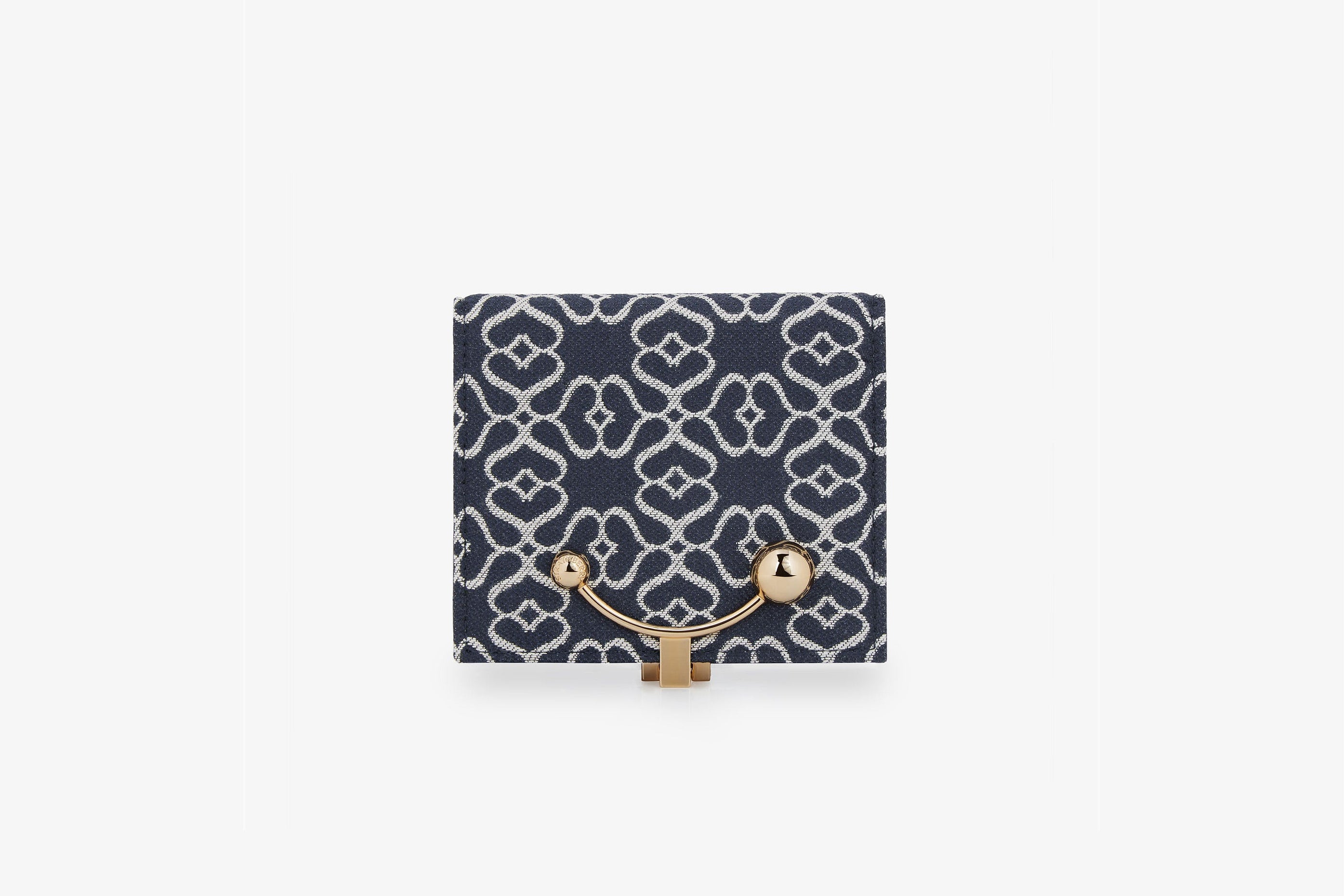 A view showcasing our Crescent Wallet - Monogram Jacquard/Leather Dark Navy