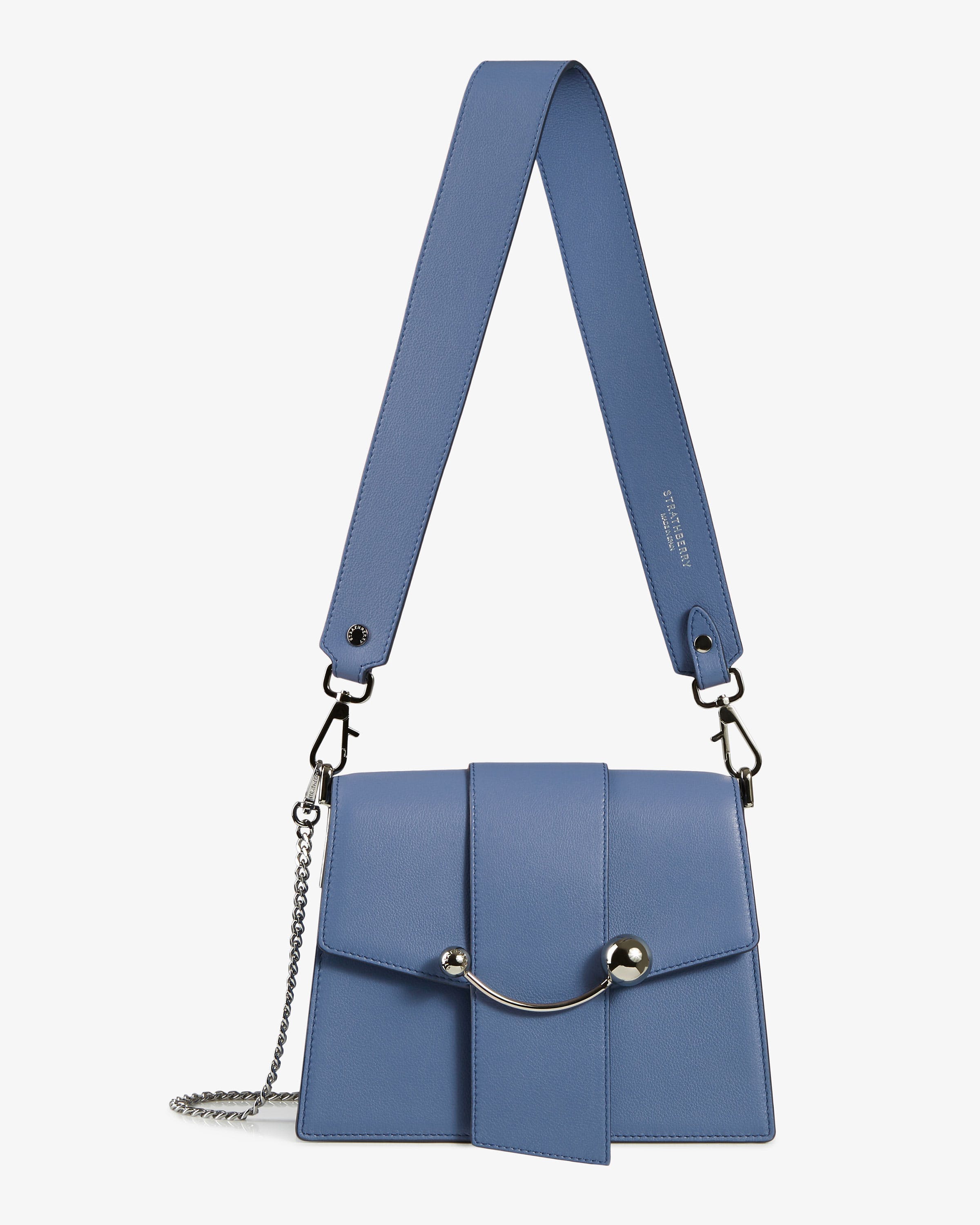 Strathberry - Box Crescent - Leather Shoulder Bag - Blue | Strathberry
