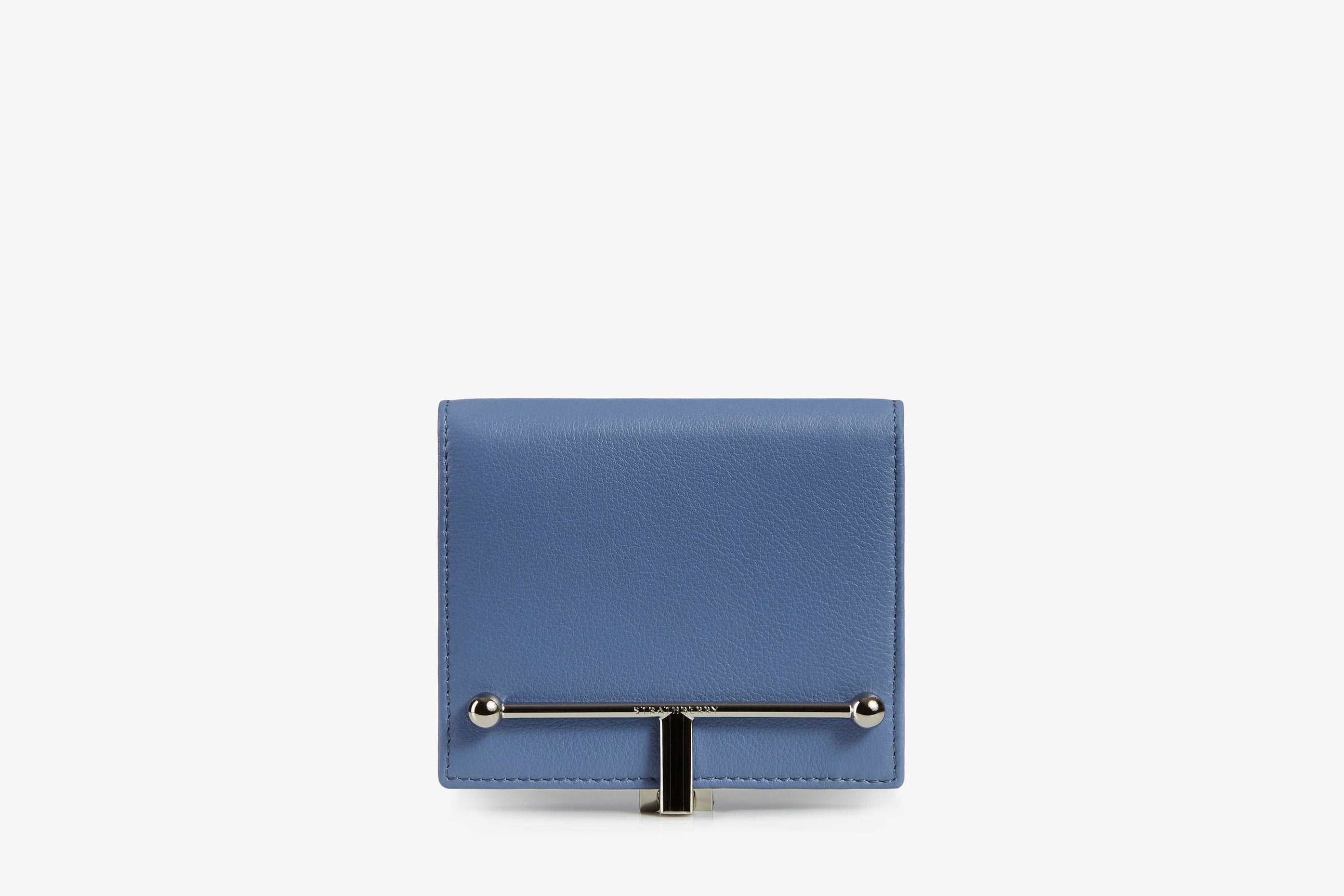 A view showcasing our Melville Street Wallet - Sea Blue with Silver Hardware