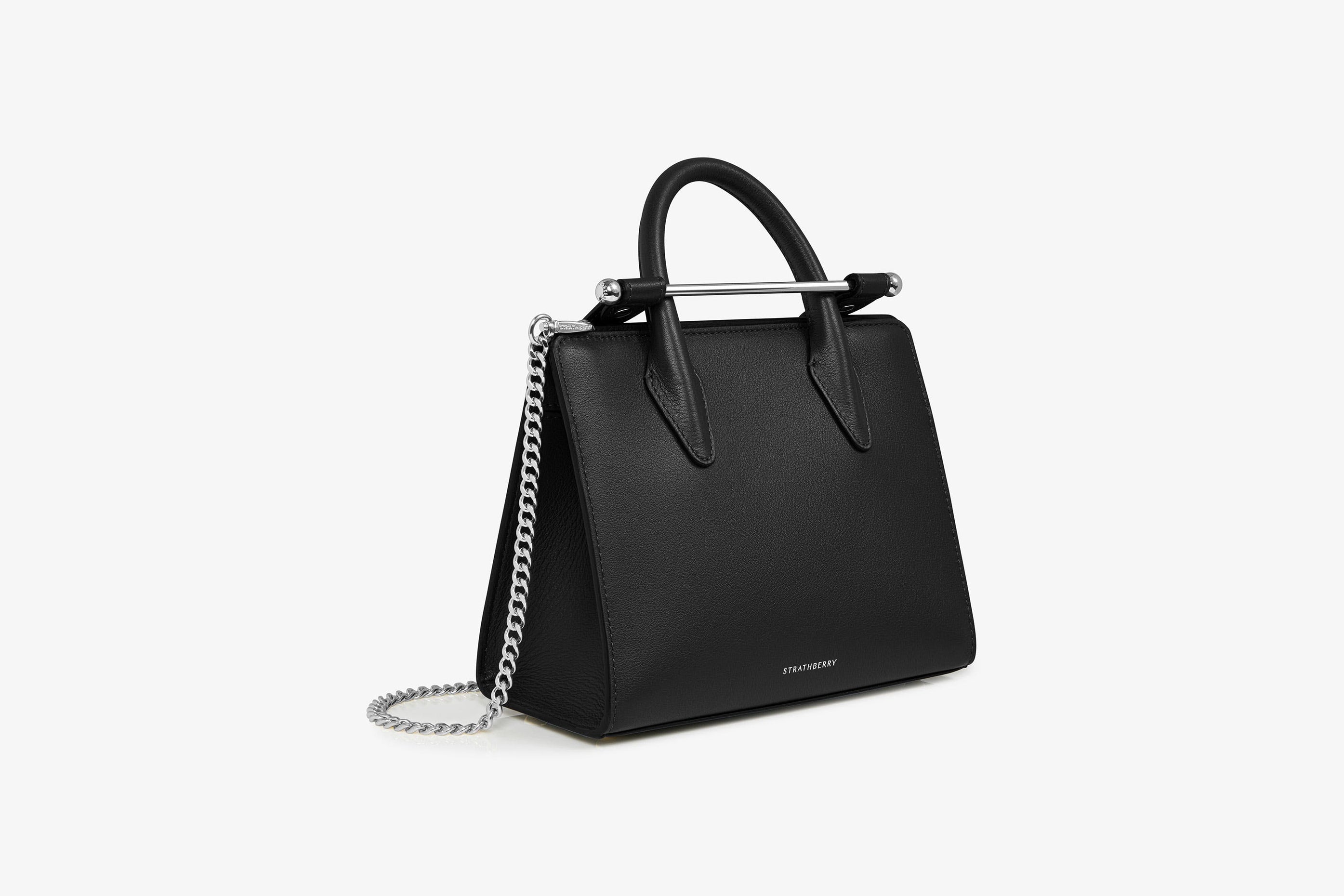 A view showcasing our The Strathberry Mini Tote - Black with Silver Hardware