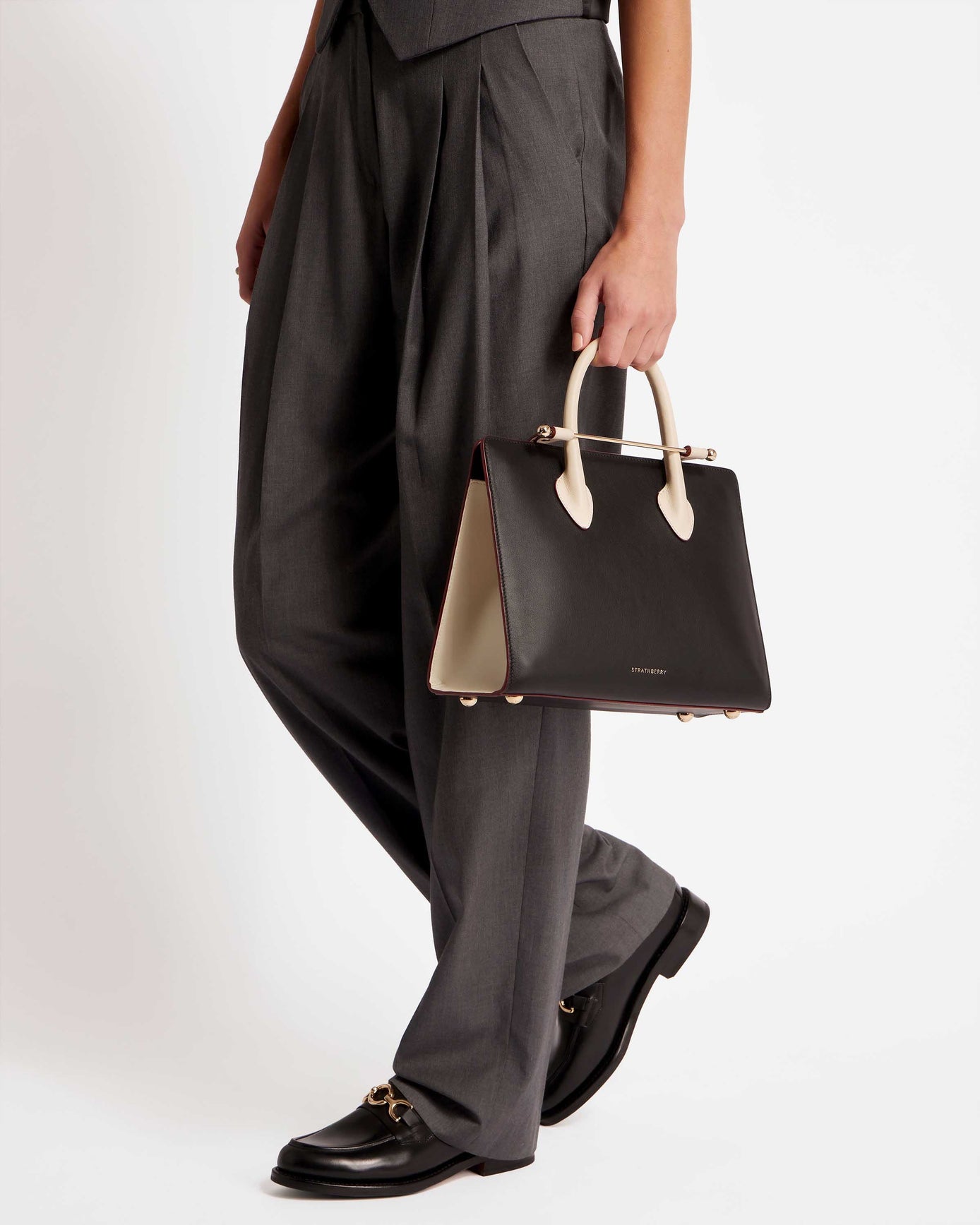 The Strathberry Midi Tote - Top Handle Leather Tote Bag - Black ...