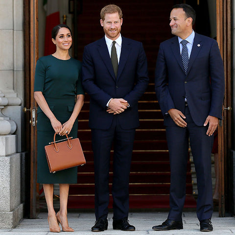 HRH The Duchess of Sussex carries The Strathberry Midi Tote Tan Bridle