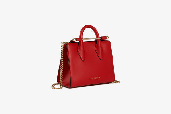 The Strathberry Nano Tote - Top Handle Leather Mini Tote Bag - Red