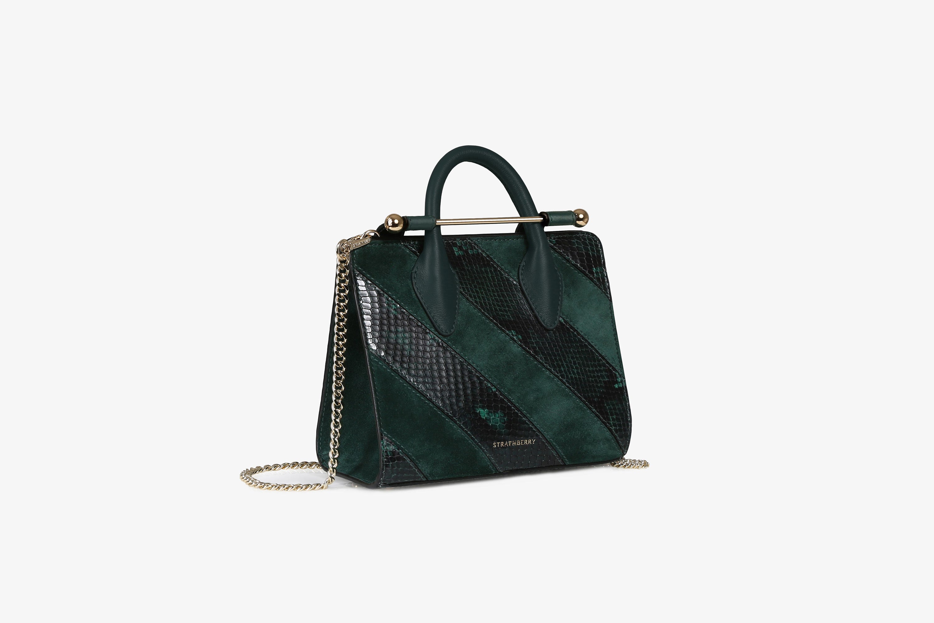 Image of The Strathberry Nano Tote - Patchwork Bottle Green