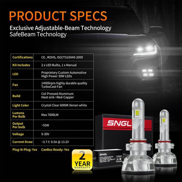 SNGL 9012 LED Headlight Bulbs High and Low Beam, 150W 34000LM Per Set, —  SNGLlighting