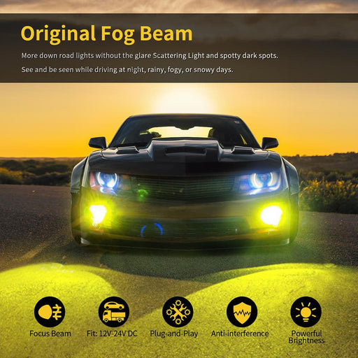 H3 LED Fog Light DRL Bulbs, 3000 Lumens Extremely Bright Bulbs Replacement  for Cars, Trucks, Golden Yellow