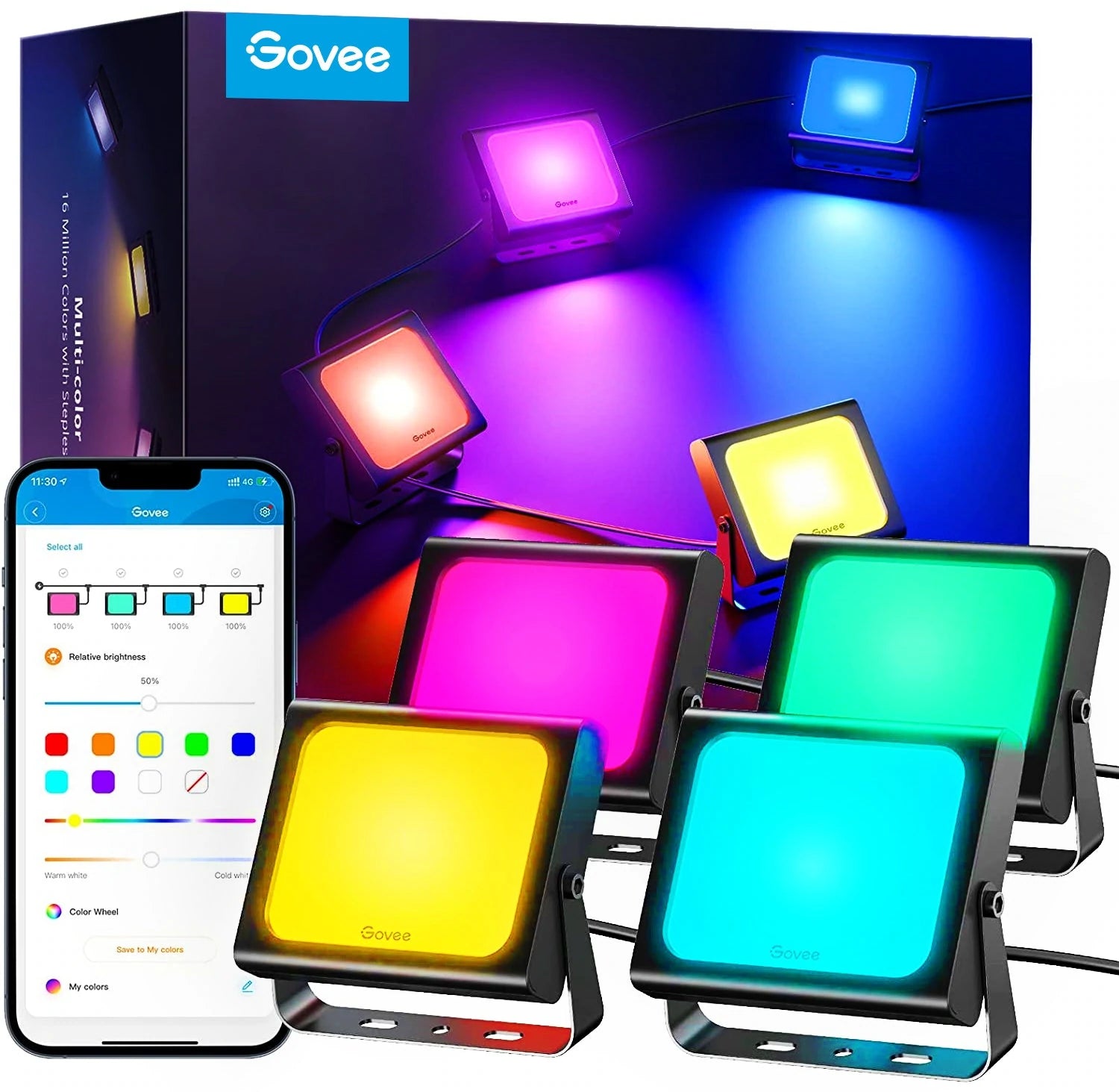 

Govee RGBICWW LED Smart Flood Lights, 4 PACK