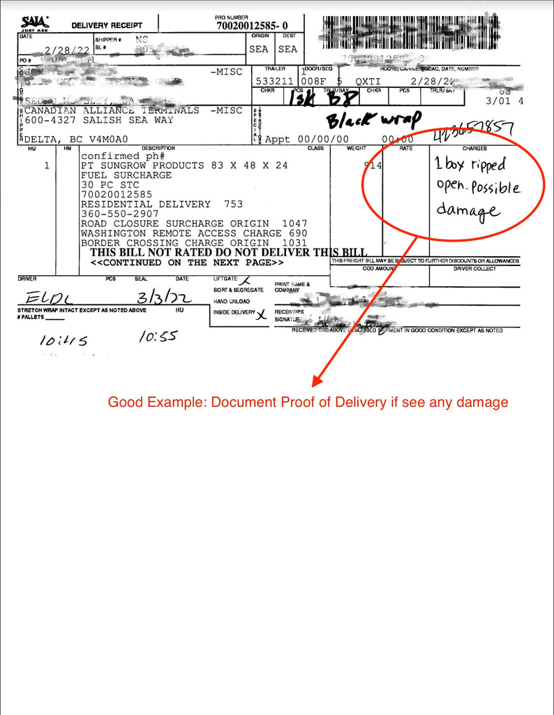 Example to document proof of delivery