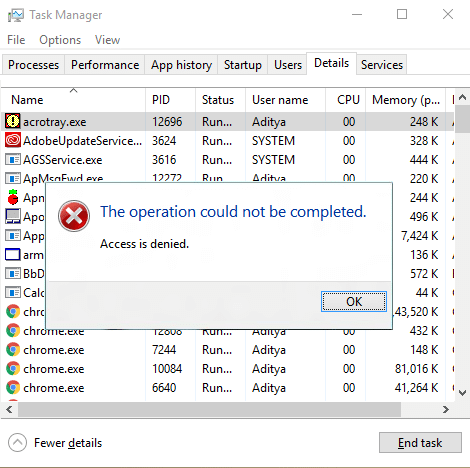 Access Denied When Trying To Change Priority In Task Manager