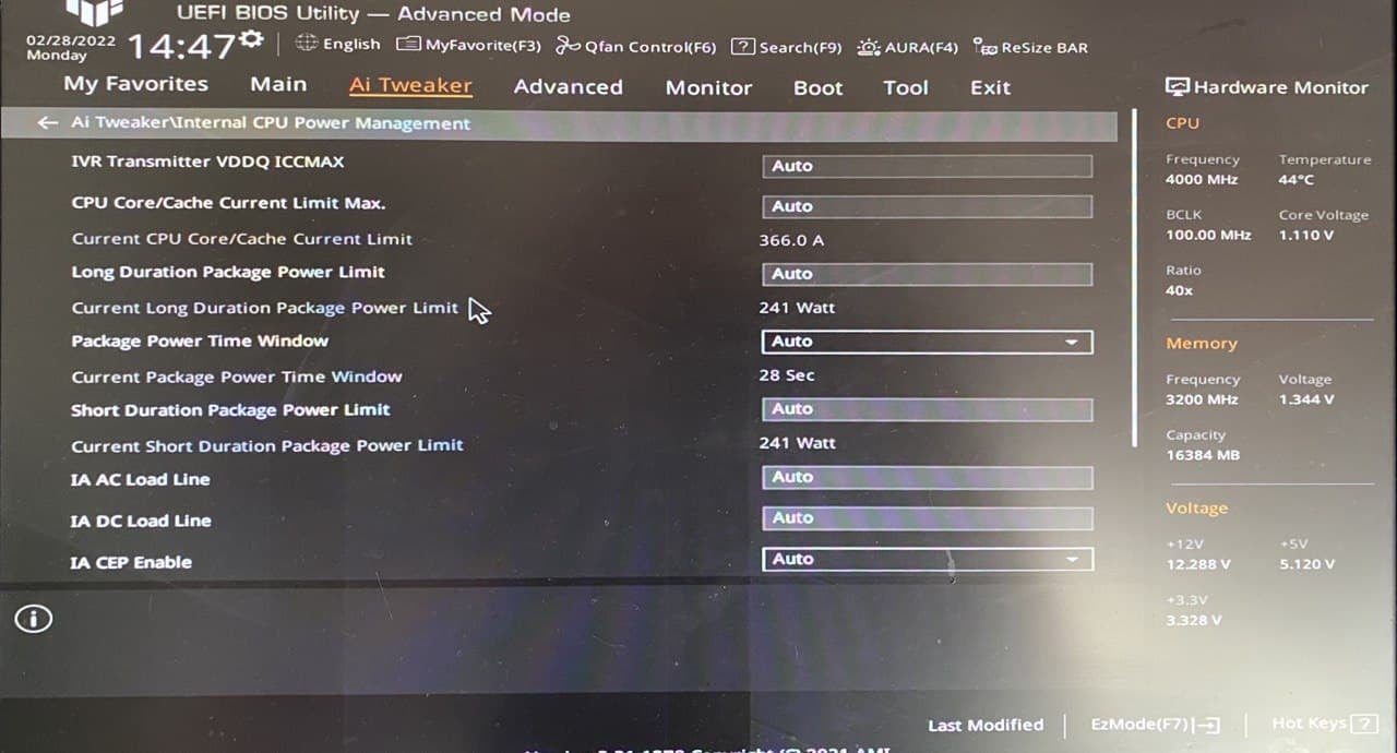 Asus Bios CPU Power Limit