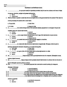 Computer Hardware And Software Quiz