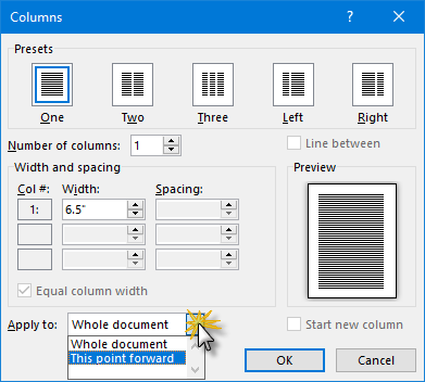 In Microsoft Word Which Are Column Options