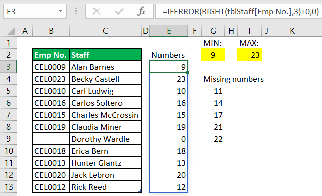 Microsoft Excel How To Find Missing Numbers In A Sequence