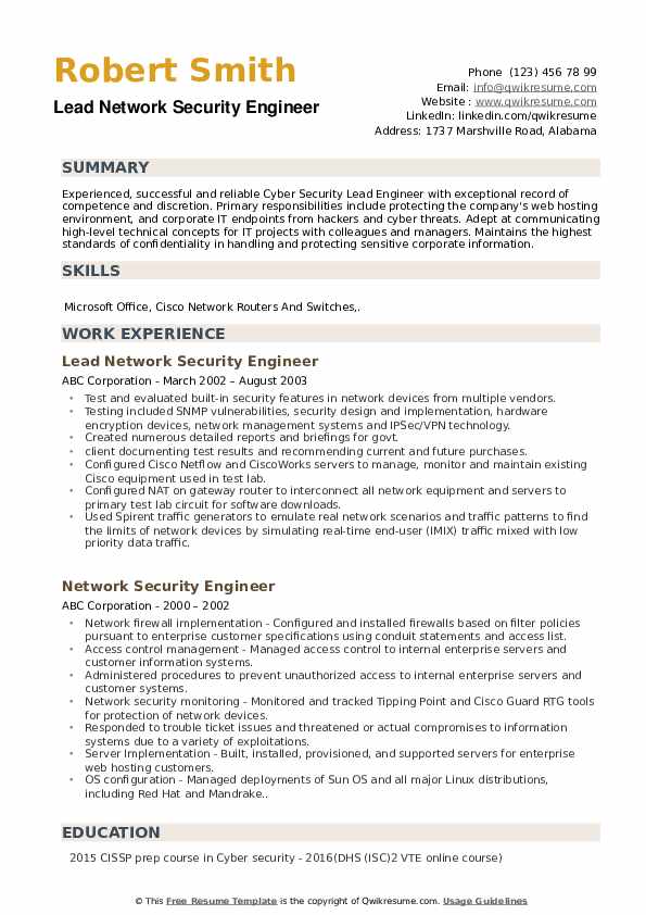 Network Security Engineer Profile Summary