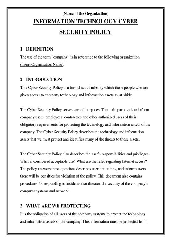 Network Security Policy For An Organization